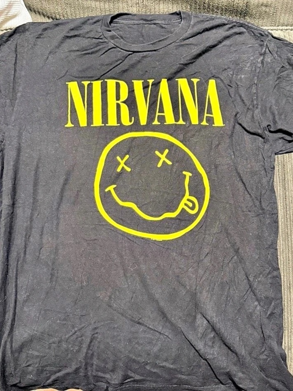 Nirvana Yellow Happy Face T-Shirt Graphic Tee in Black
